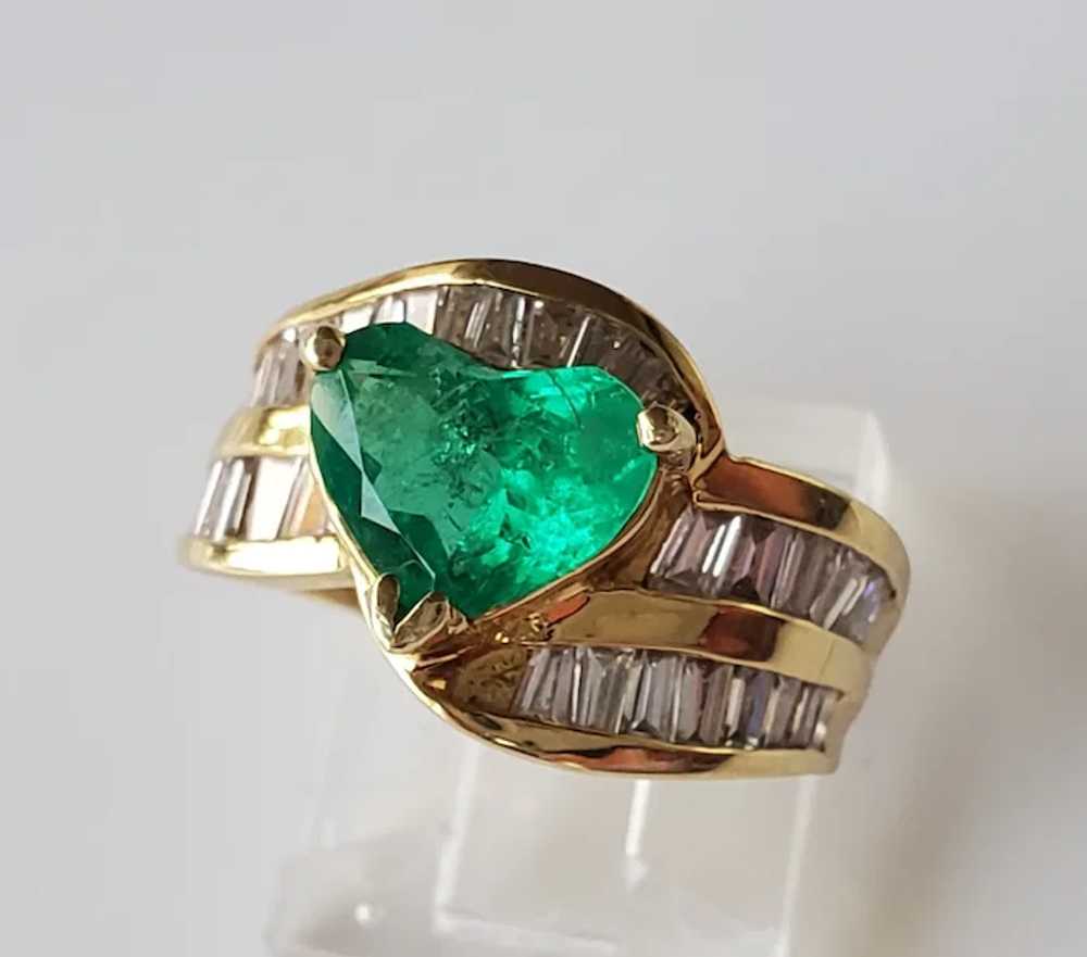 18K Emerald Heart & Diamond Engagement Ring - image 12