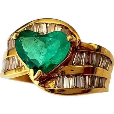 18K Emerald Heart & Diamond Engagement Ring - image 1