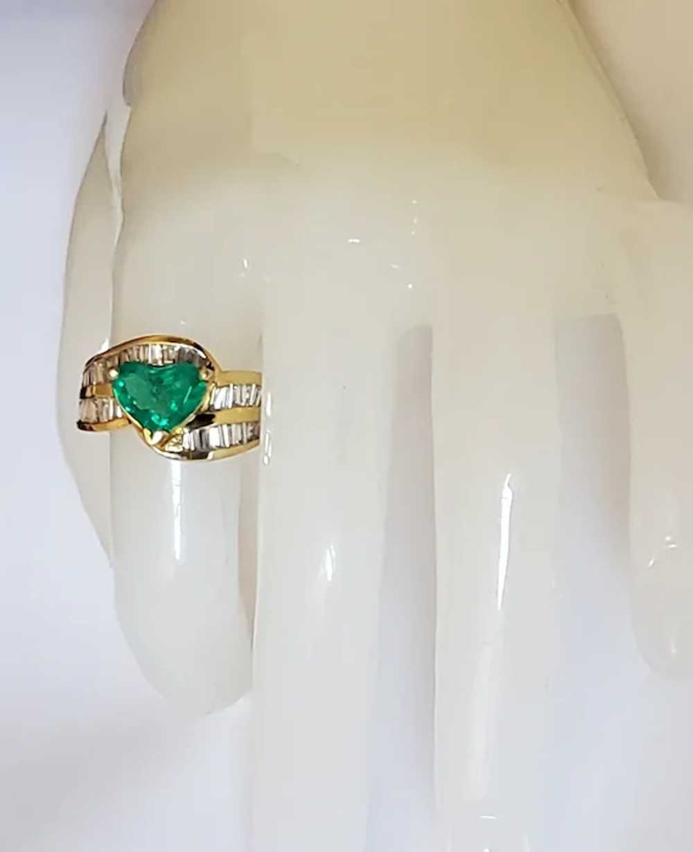 18K Emerald Heart & Diamond Engagement Ring - image 2