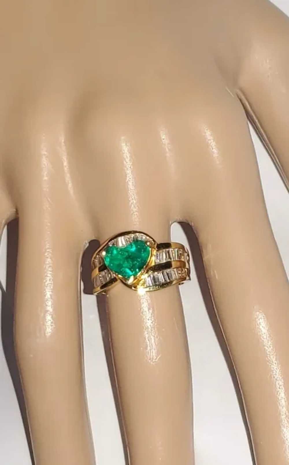 18K Emerald Heart & Diamond Engagement Ring - image 3