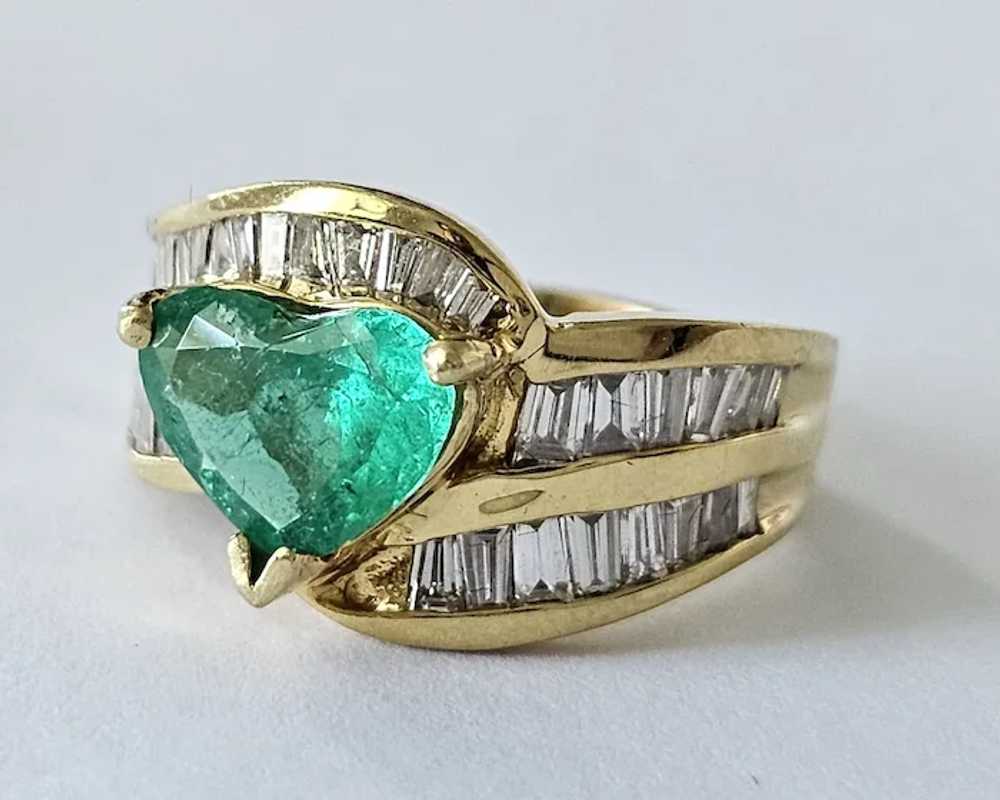 18K Emerald Heart & Diamond Engagement Ring - image 4