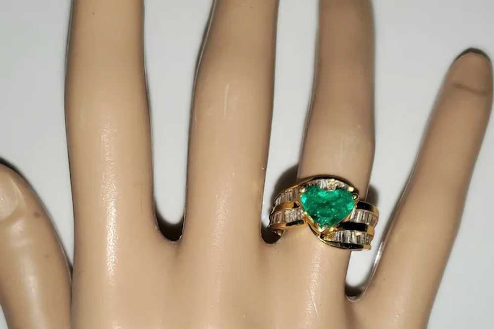 18K Emerald Heart & Diamond Engagement Ring - image 6