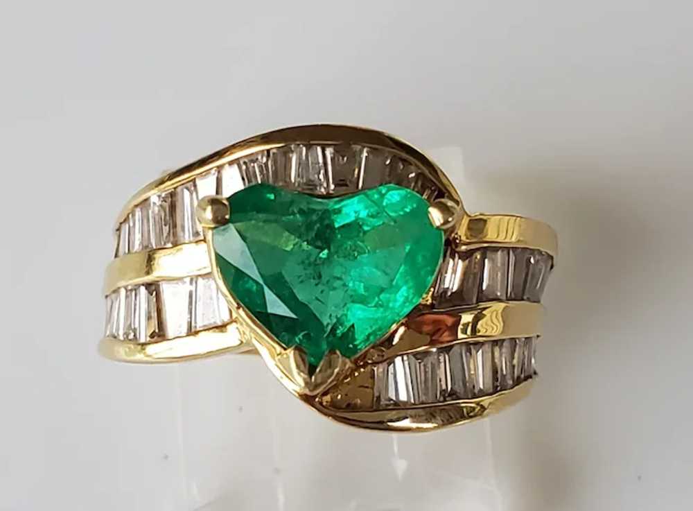 18K Emerald Heart & Diamond Engagement Ring - image 7