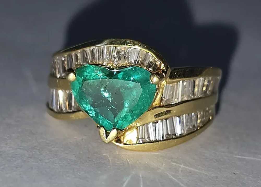 18K Emerald Heart & Diamond Engagement Ring - image 9