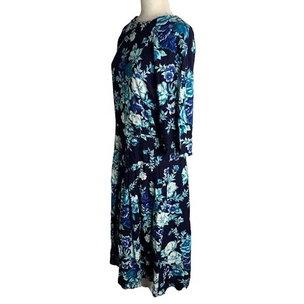 Vintage 80s Betsys Things Midi Dress 16 Blue Flor… - image 3