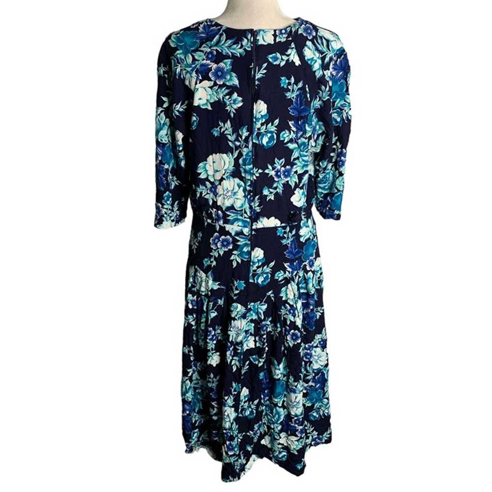 Vintage 80s Betsys Things Midi Dress 16 Blue Flor… - image 5