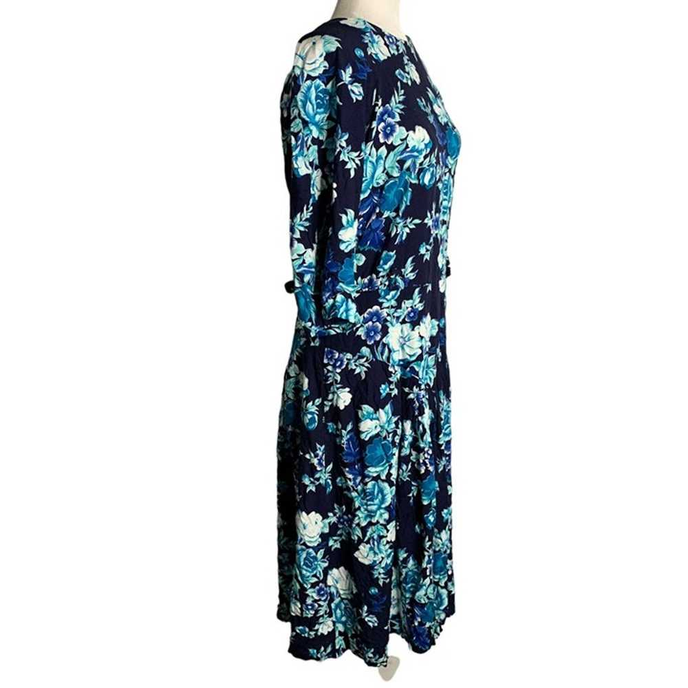 Vintage 80s Betsys Things Midi Dress 16 Blue Flor… - image 6