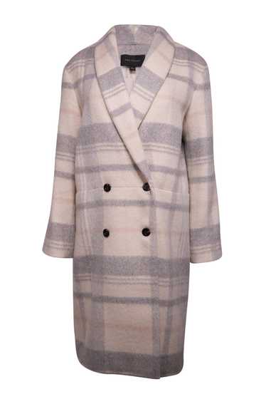 Ann Taylor - Cream & Grey Plaid Shawl Collar Doub… - image 1