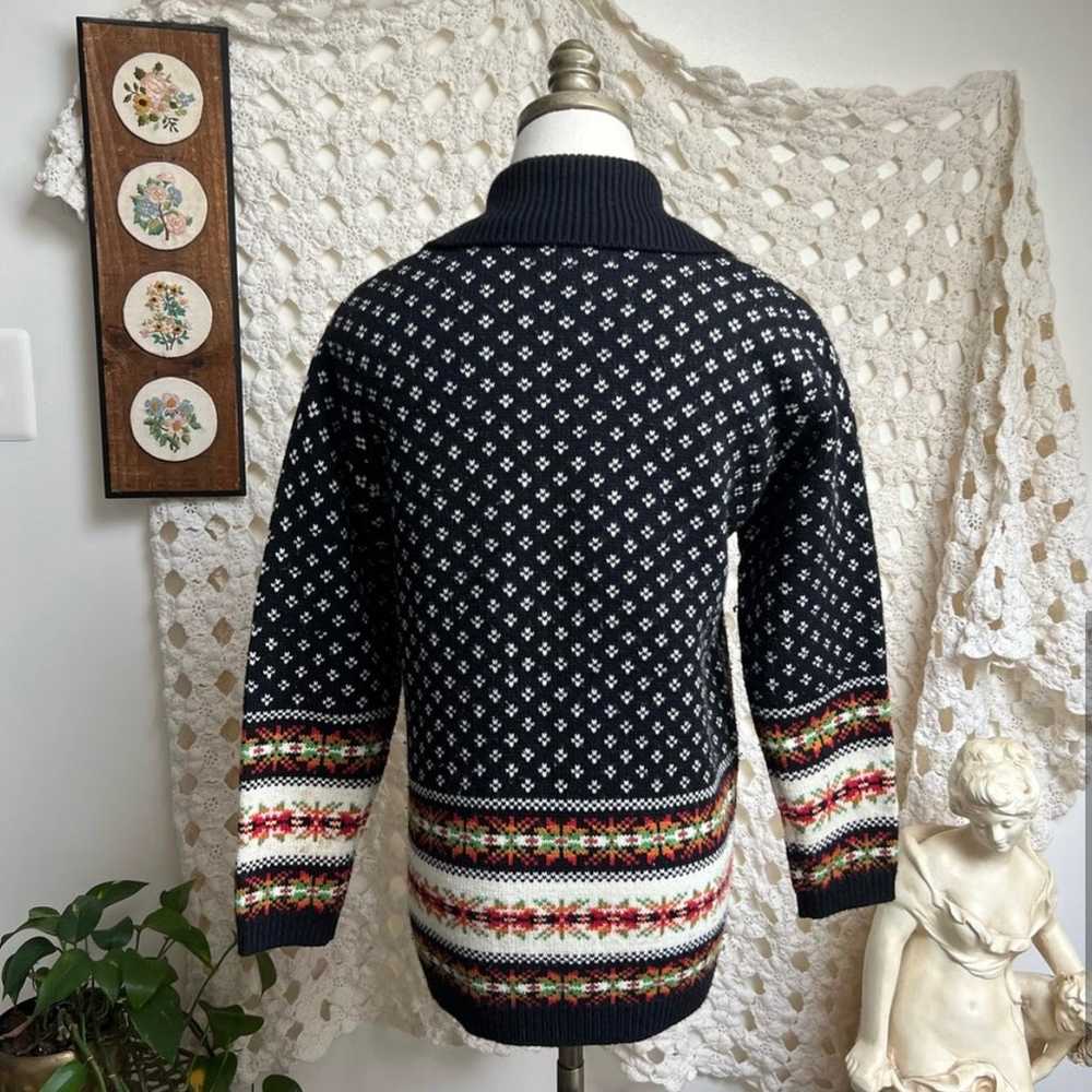 90s Fair Isle Icelandic Style Wool Zip Up Knit Ca… - image 5