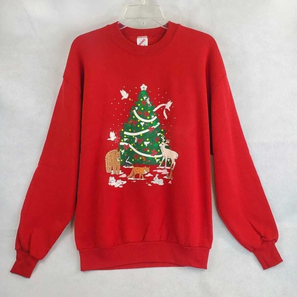 Vintage Jerzees Christmas Sweatshirt Screen Print… - image 1