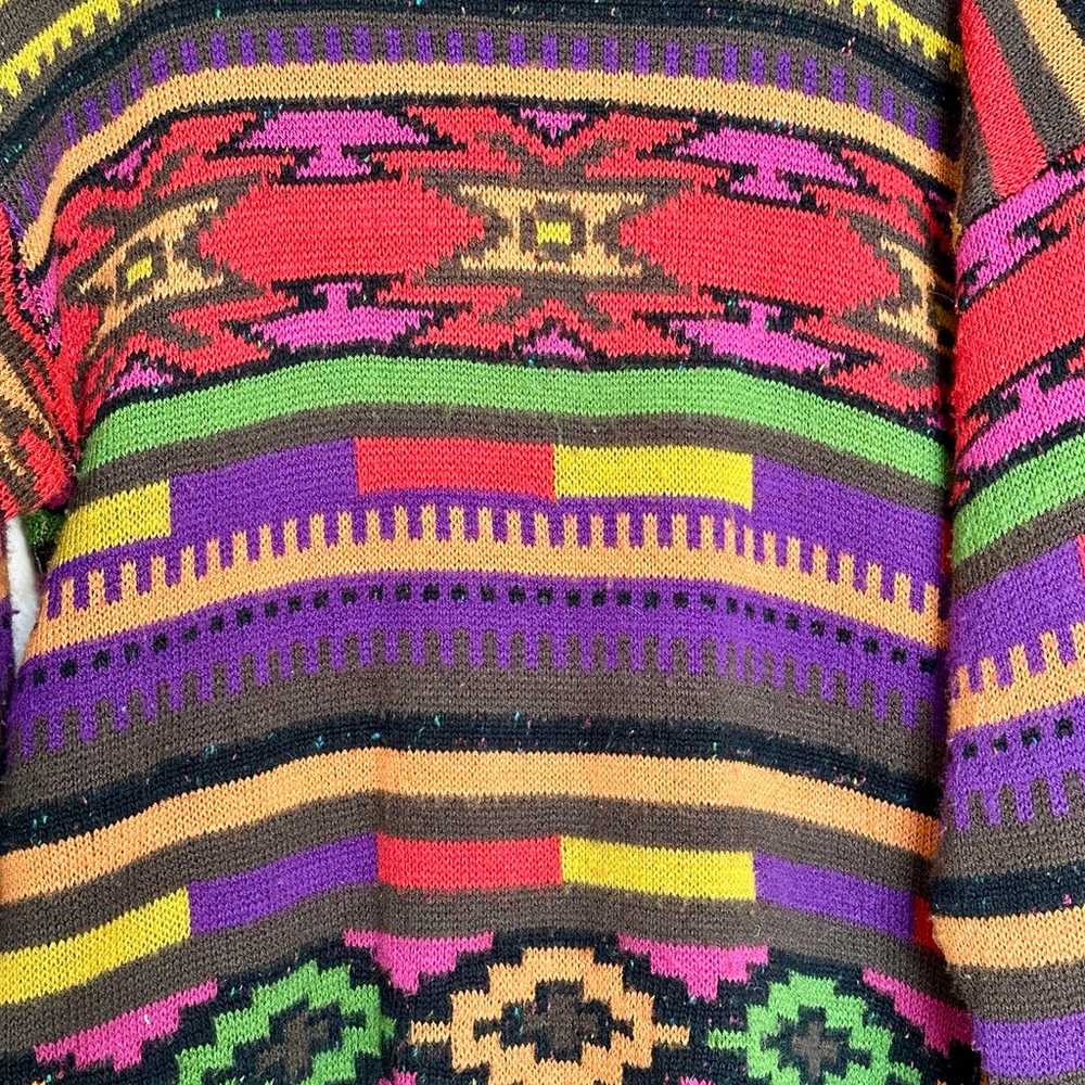Vintage Aztec sweater 80s. Colorful design with s… - image 2