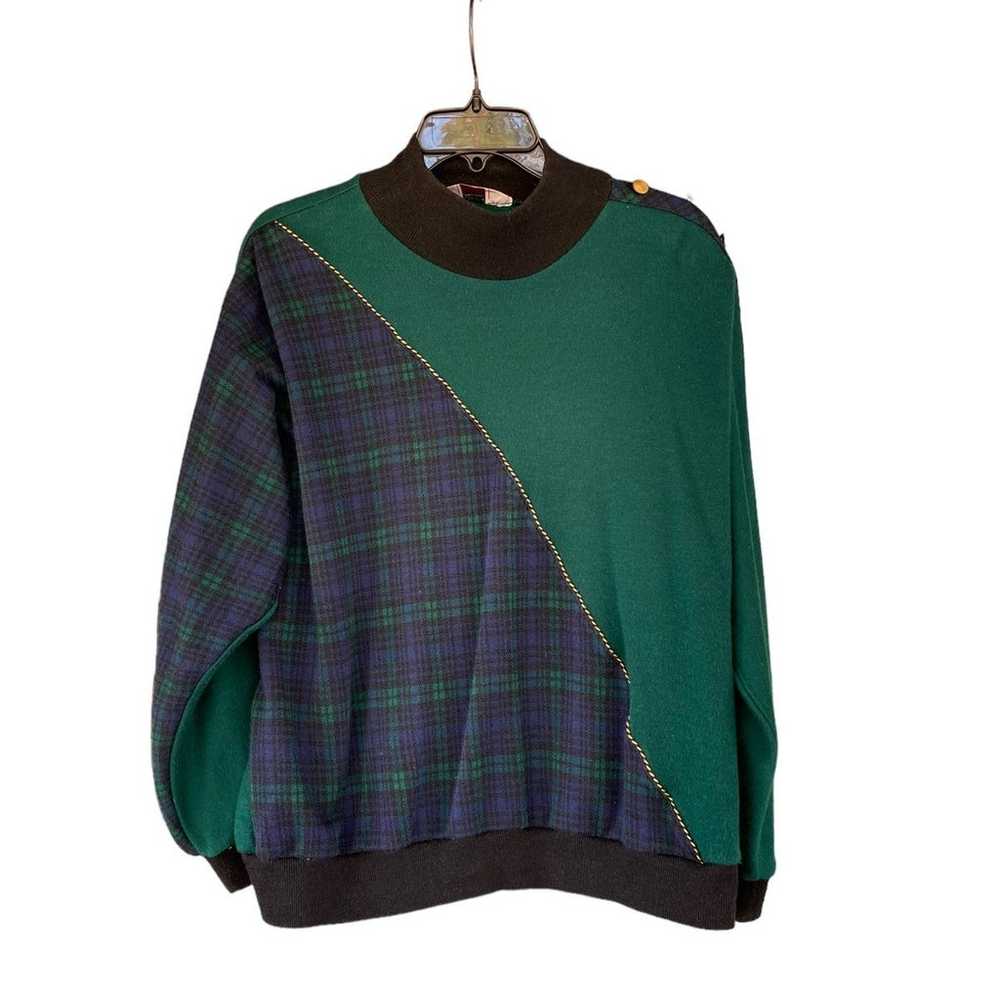 Vintage sweater green and tartan plaid - image 1