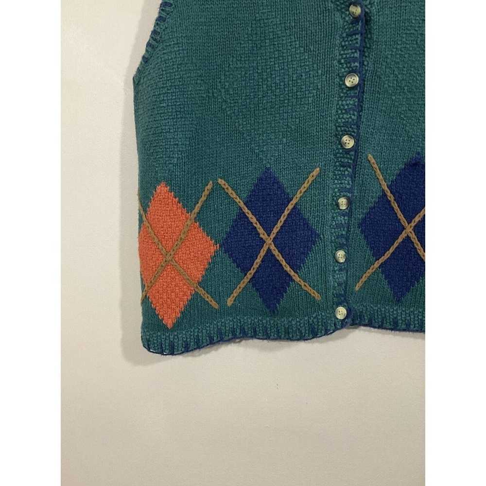 VTG Womens V-Neck Argyle Sweater Vest 3X Green 90… - image 2