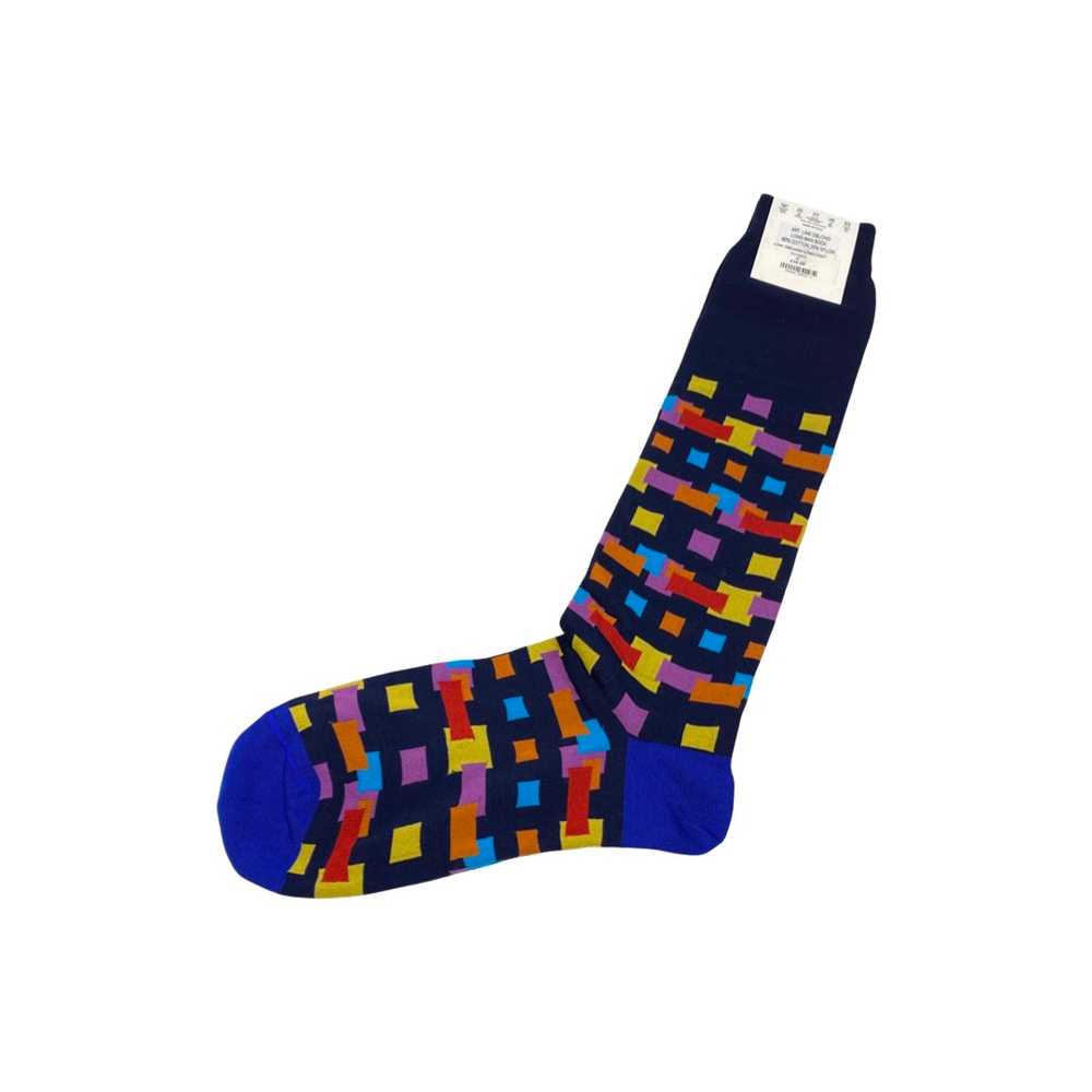 New & Lingwood Navy and Multicolor Squares Long S… - image 2