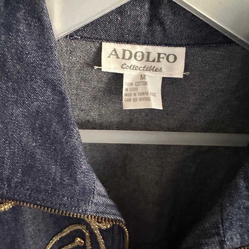 Adolfo Collection Denim Embroidered Zipper Jacket… - image 2