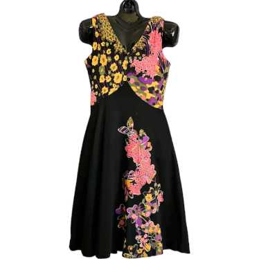 Midcentury Floral Butterfly Fit-&-Flare Psychedel… - image 1