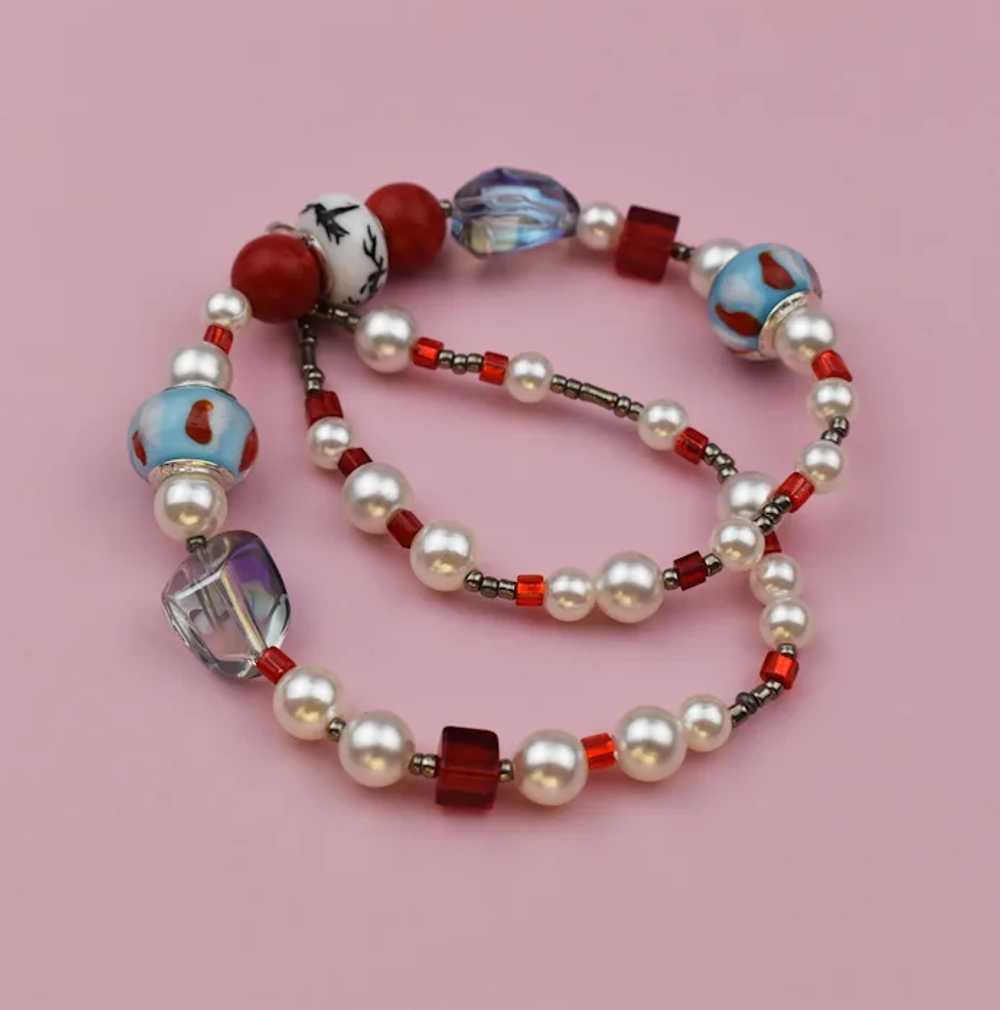 Multi bead and pearl necklace, chunky colorful sh… - image 10