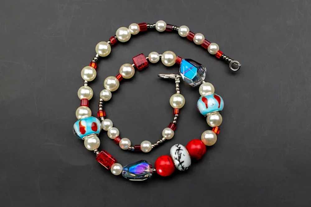 Multi bead and pearl necklace, chunky colorful sh… - image 11