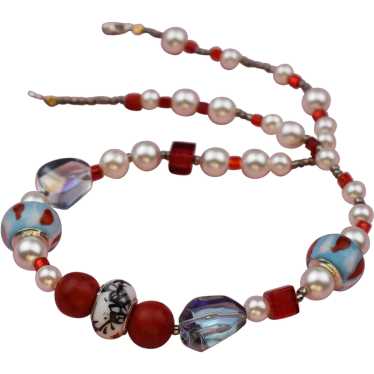 Multi bead and pearl necklace, chunky colorful sh… - image 1