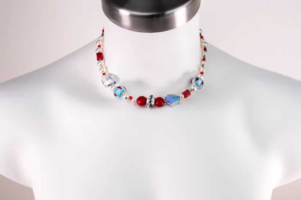 Multi bead and pearl necklace, chunky colorful sh… - image 2