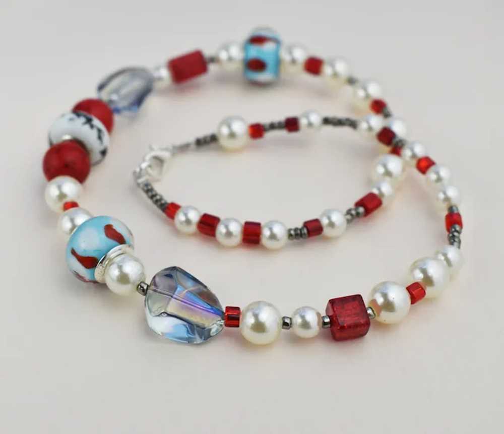 Multi bead and pearl necklace, chunky colorful sh… - image 3