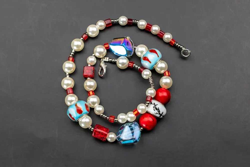 Multi bead and pearl necklace, chunky colorful sh… - image 4