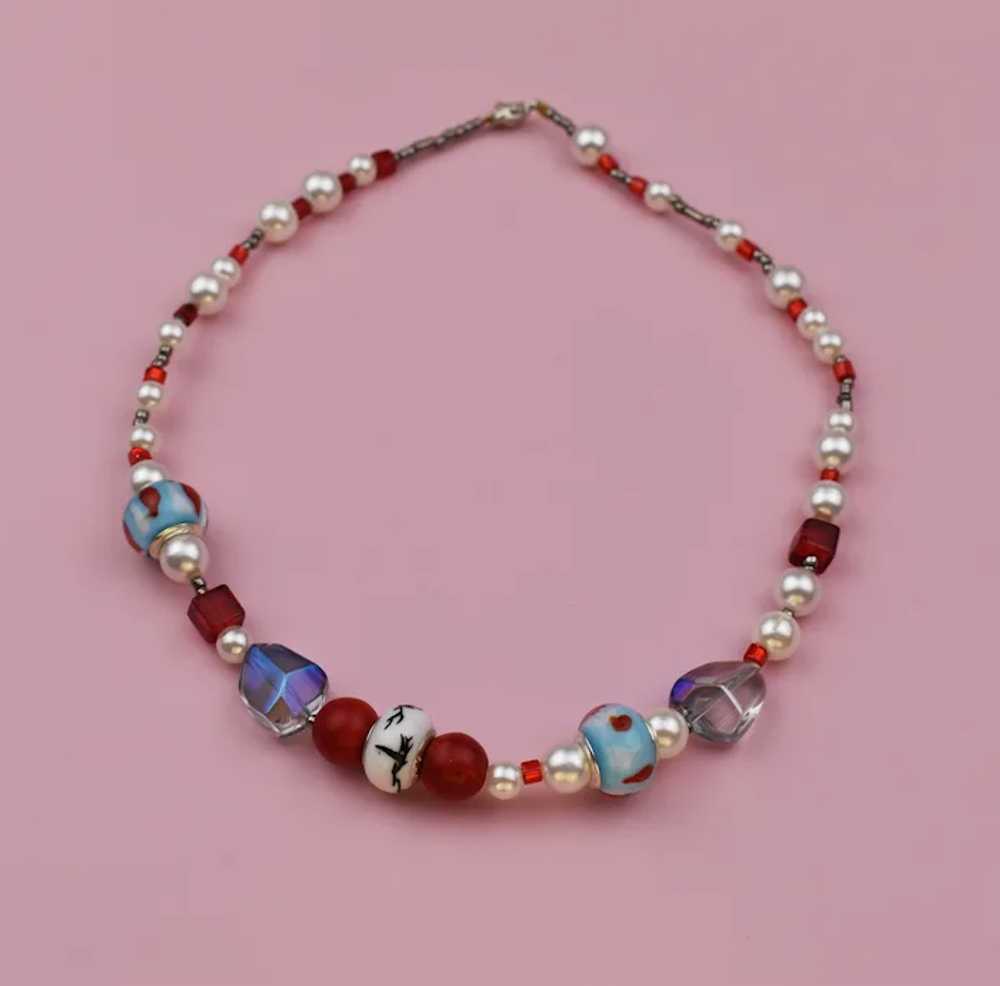 Multi bead and pearl necklace, chunky colorful sh… - image 6