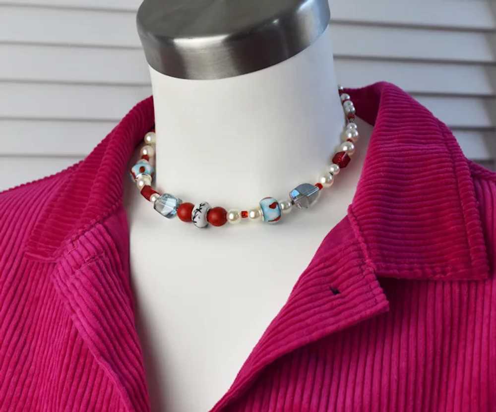 Multi bead and pearl necklace, chunky colorful sh… - image 9