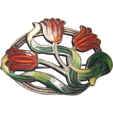 Elegant Art Nouveau Sterling Silver & Enameled Tu… - image 1