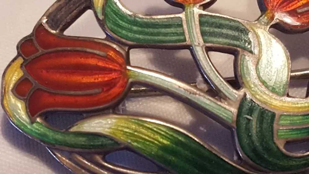 Elegant Art Nouveau Sterling Silver & Enameled Tu… - image 3