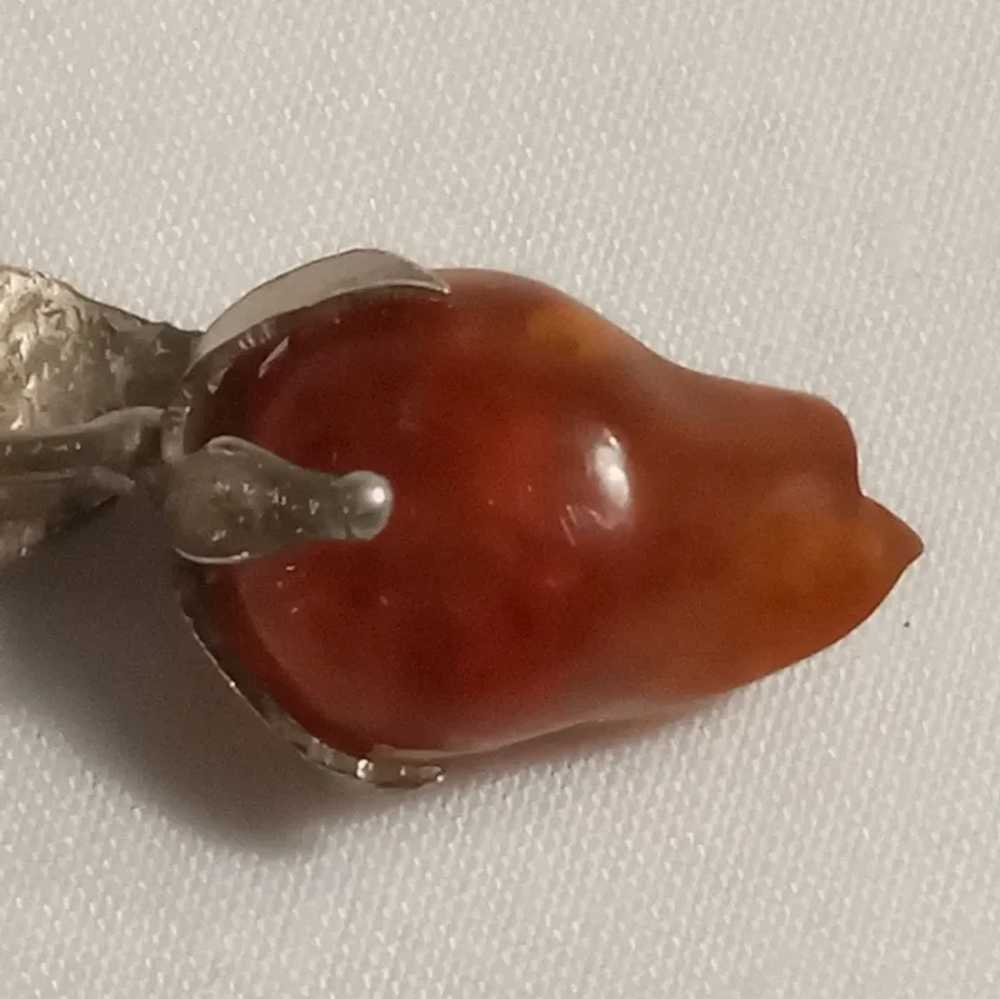 Sterling silver carved amber rose bud pin brooch - image 5