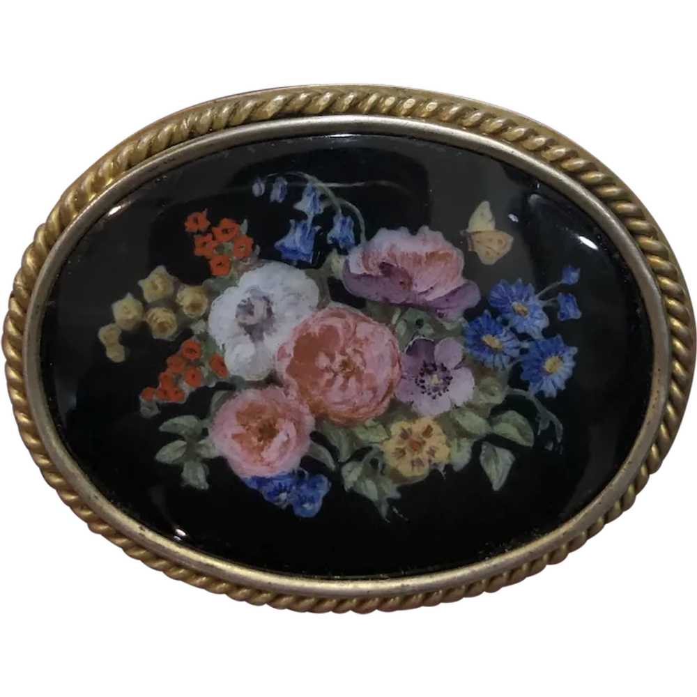 Rare Large Antique French Hand Painted Flowers Bu… - image 1