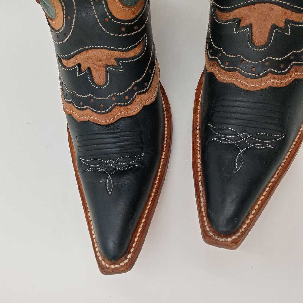 Vintage Pointy Toe Cowboy Boots Green Brown Black… - image 4