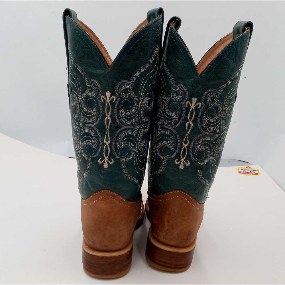 Vintage Pointy Toe Cowboy Boots Green Brown Black… - image 6