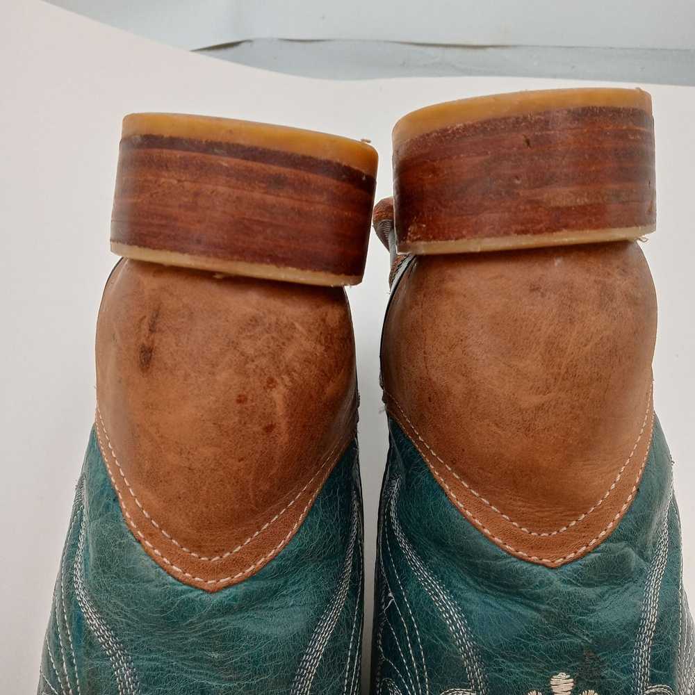 Vintage Pointy Toe Cowboy Boots Green Brown Black… - image 8