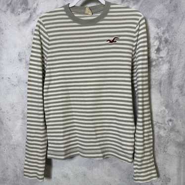 Vintage y2k Hollister Light Grey Ribbed Fitted Long Sleeve Henley Shirt