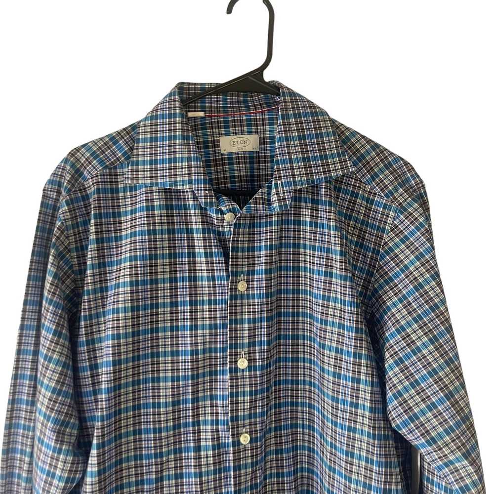 Eton Eton Men's Size 42 XL Slim Blue Plaid Button… - image 2