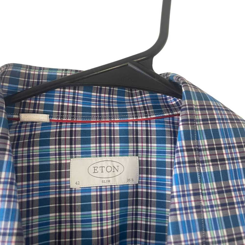 Eton Eton Men's Size 42 XL Slim Blue Plaid Button… - image 4