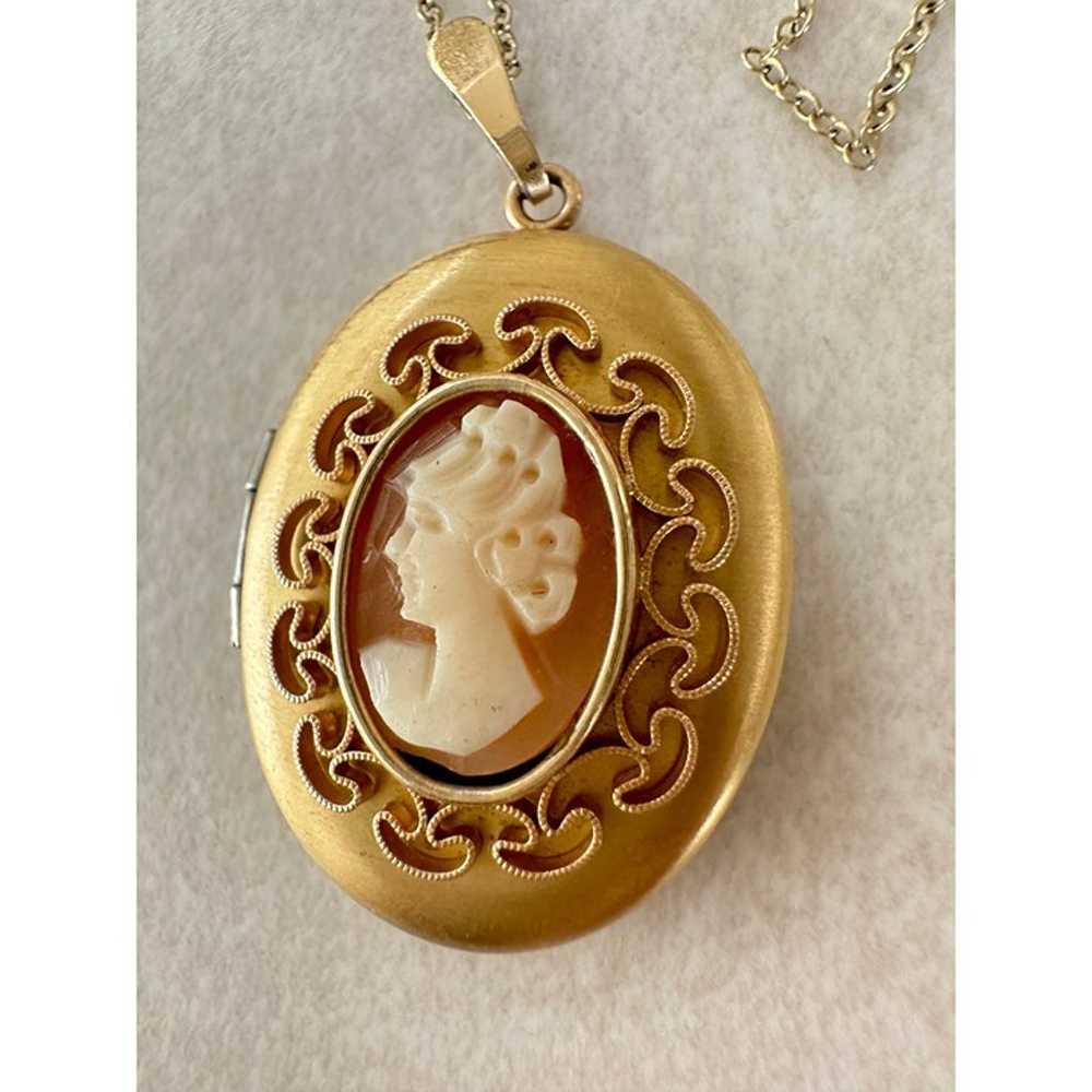 Krementz vintage gold plated genuine carved shell… - image 2