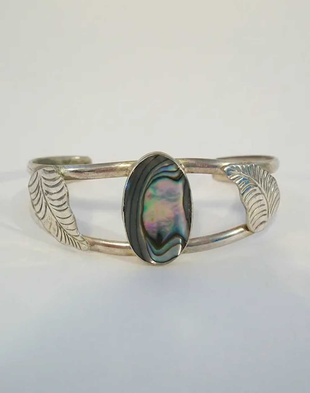 Vintage Alpaca Silver & Abalone Bracelet - Mexico… - image 2