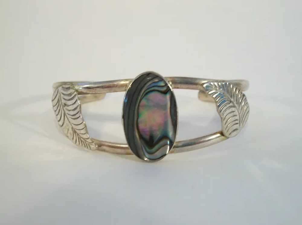 Vintage Alpaca Silver & Abalone Bracelet - Mexico… - image 3