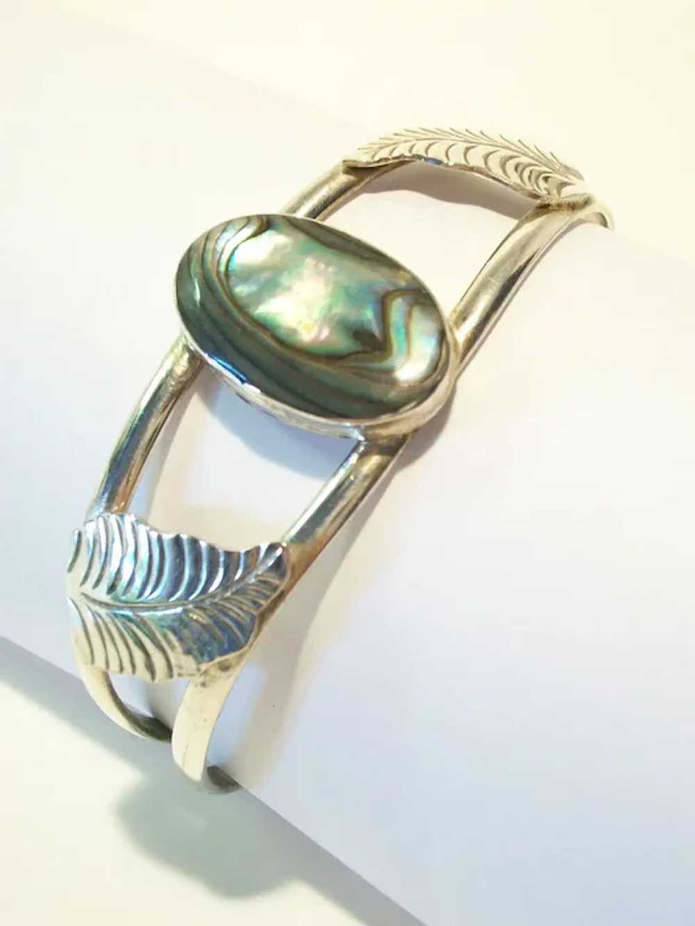 Vintage Alpaca Silver & Abalone Bracelet - Mexico… - image 5