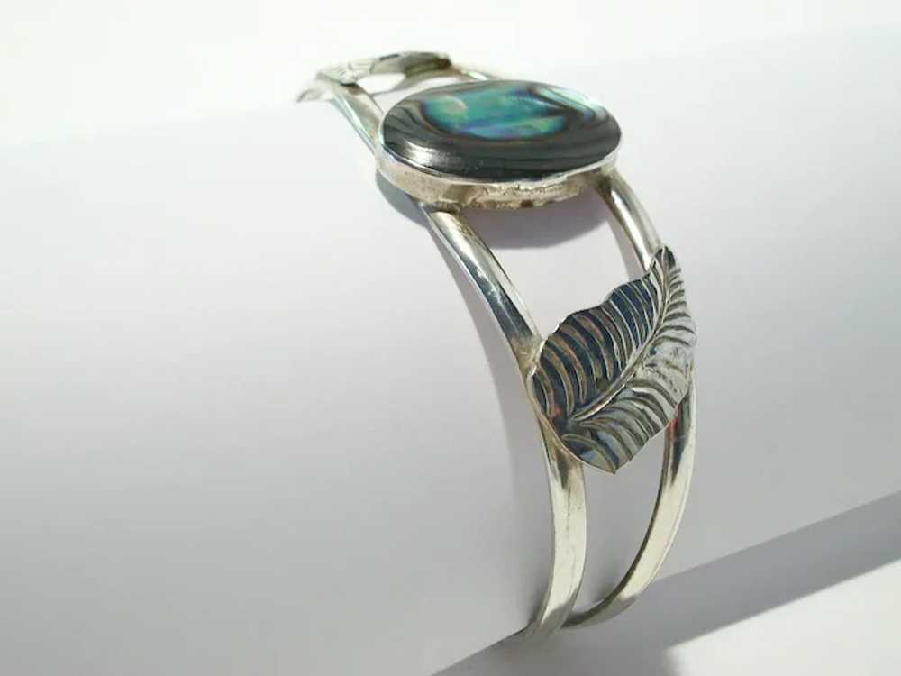 Vintage Alpaca Silver & Abalone Bracelet - Mexico… - image 6