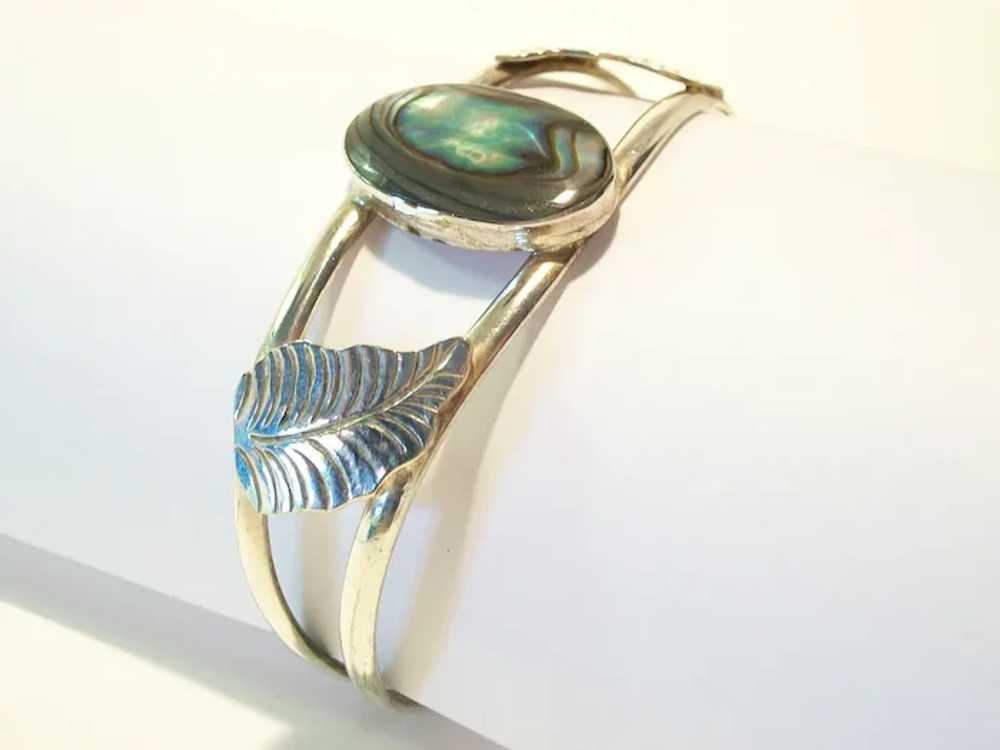 Vintage Alpaca Silver & Abalone Bracelet - Mexico… - image 7