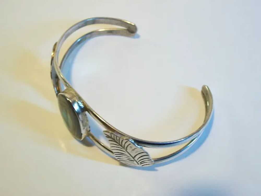 Vintage Alpaca Silver & Abalone Bracelet - Mexico… - image 8