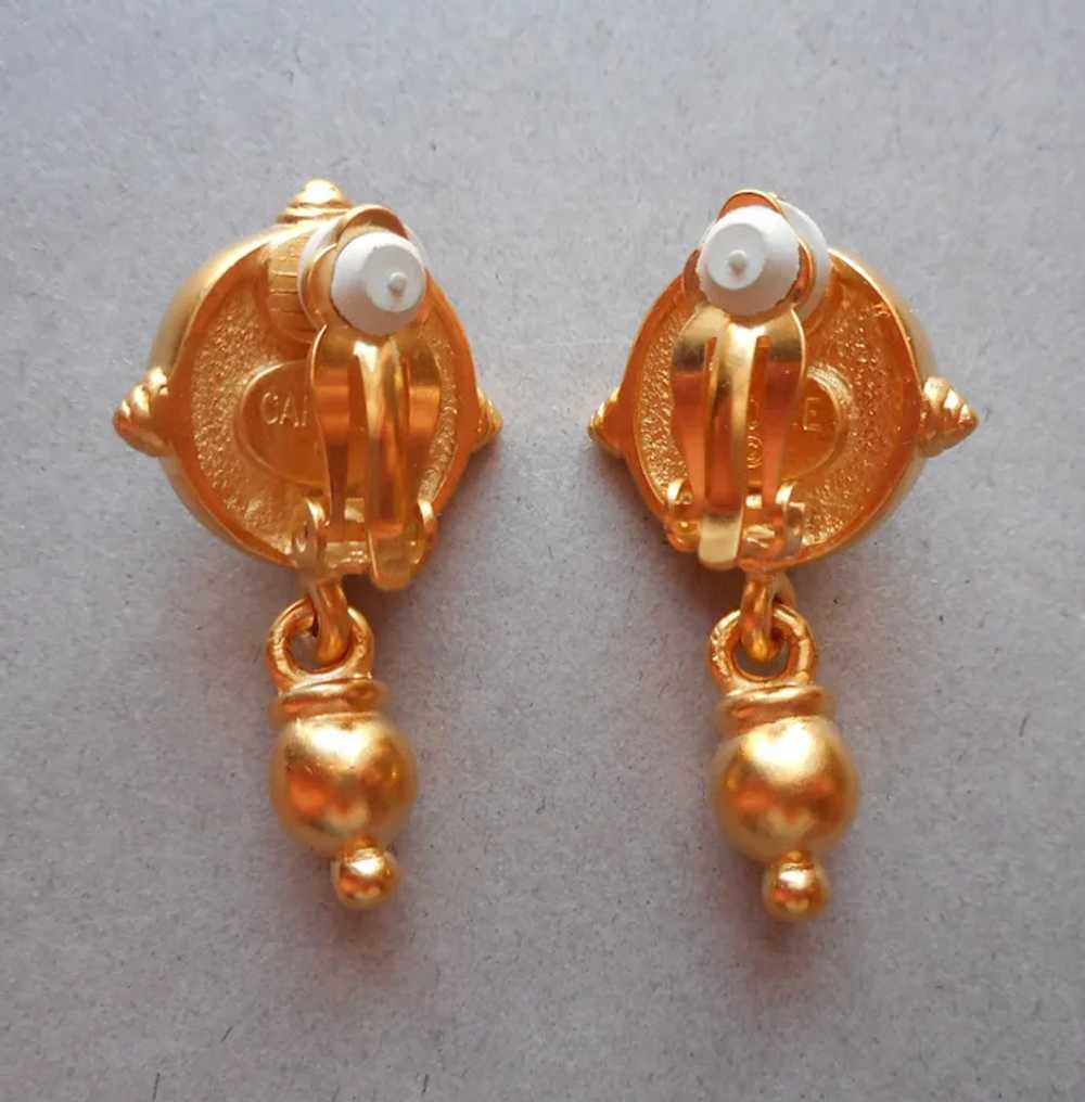 1990s Carolee Matte Gold Tone Clip Drop Earrings … - image 2