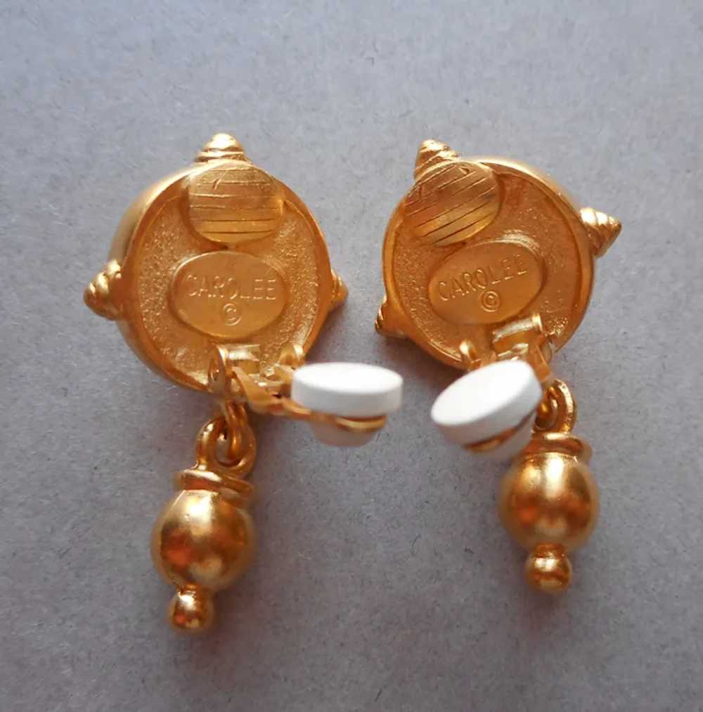 1990s Carolee Matte Gold Tone Clip Drop Earrings … - image 3