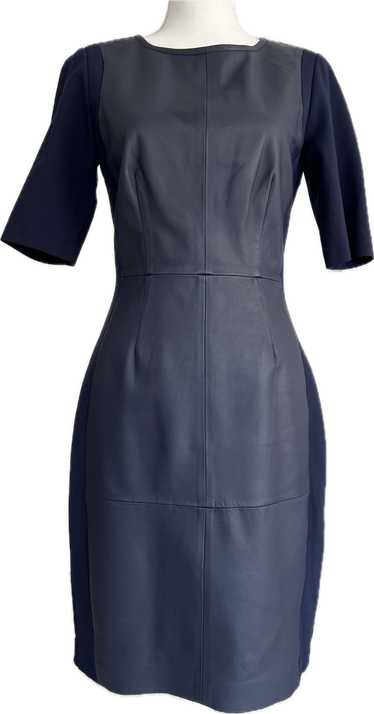 Trina Turk Navy Leather Contrast Short Sleeve Dres