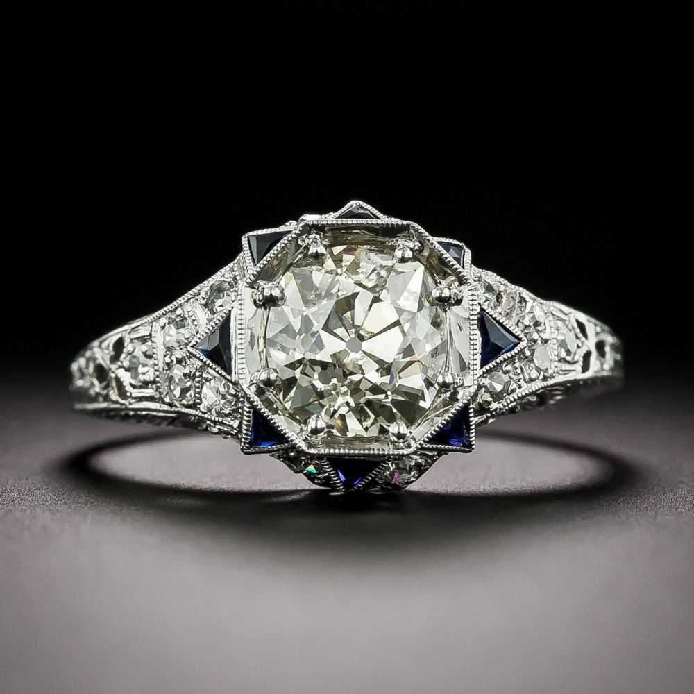 Art Deco 1.52 Carat Diamond and Sapphire* Ring - … - image 1