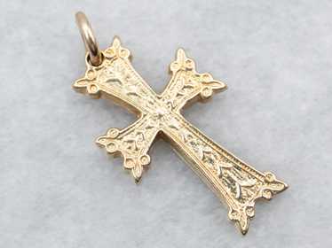 Yellow Gold Etched Cross Pendant - image 1